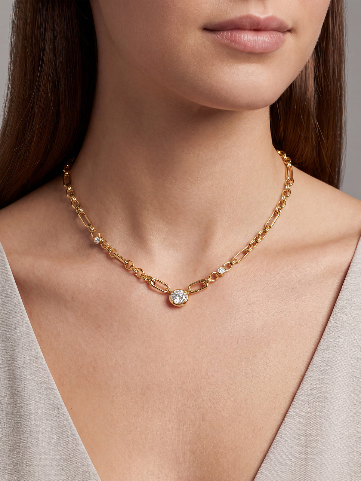 CZ Link Chain Necklace in Gold