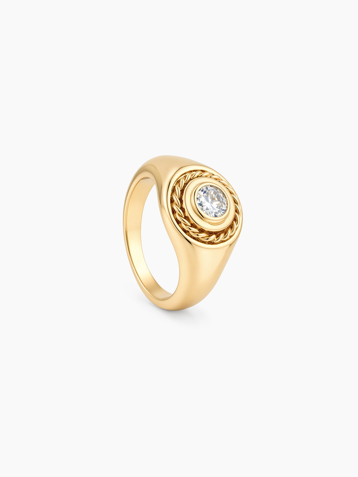 CZ Round Signet Ring in Gold