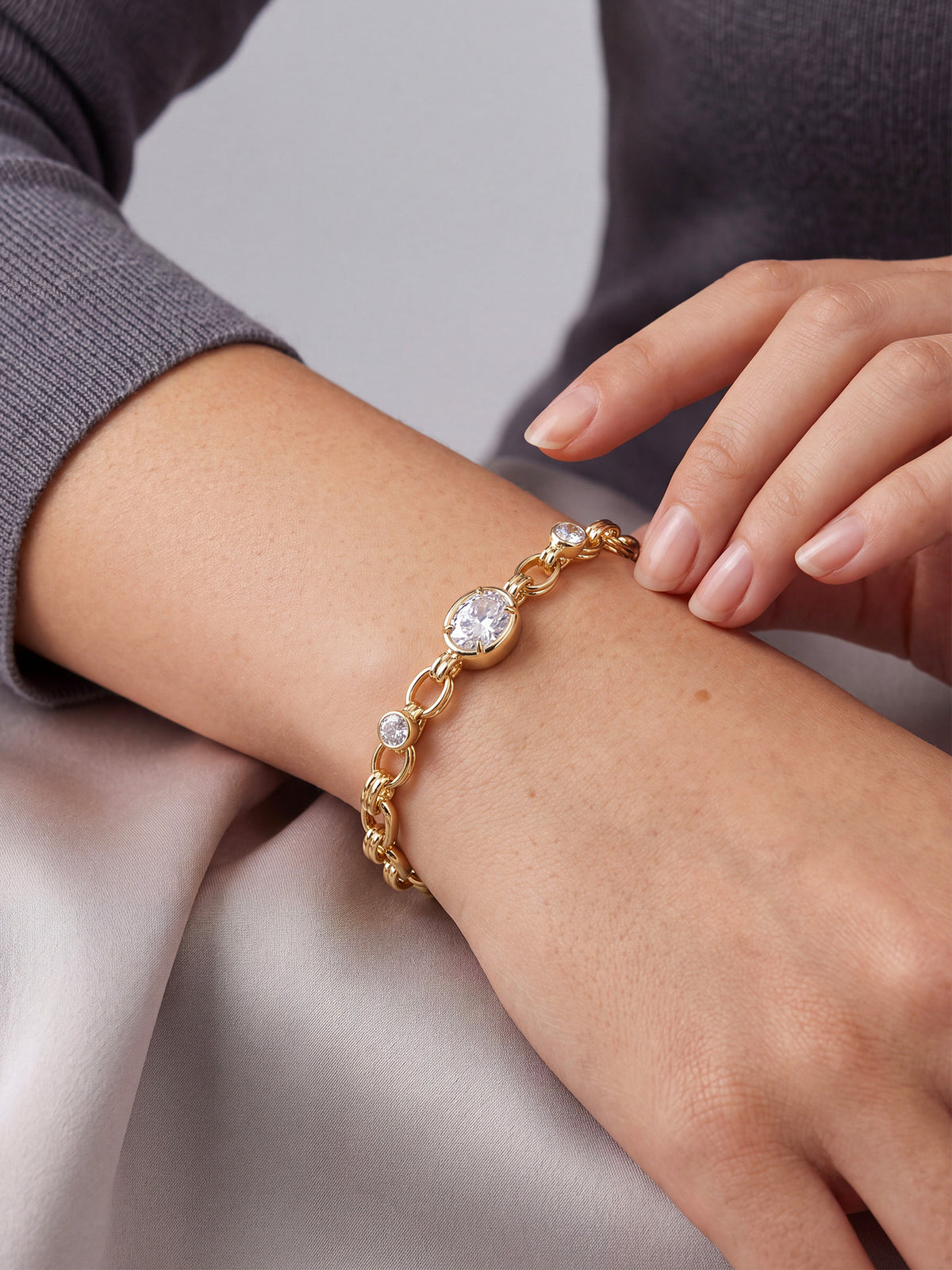 CZ Link Chain Bracelet in Gold