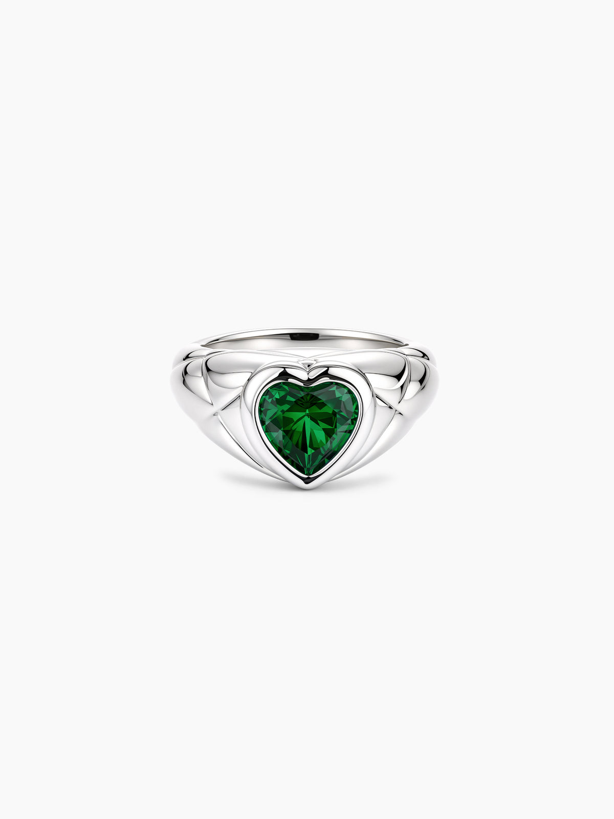 Emerald CZ Heart Ring in Silver