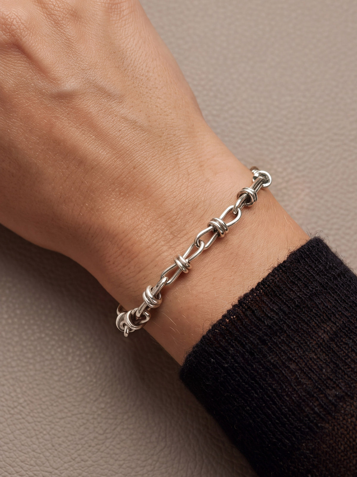 Knotted Link Chain Bracelet in Silver