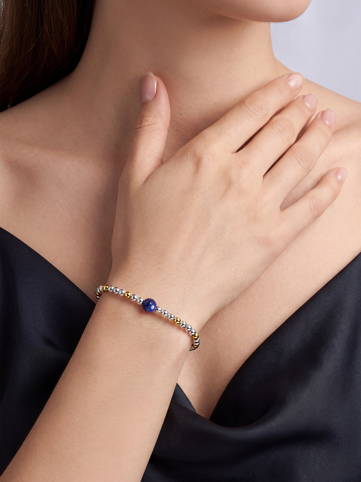 Lapis Lazuli Mixed Metal Beaded Bracelet