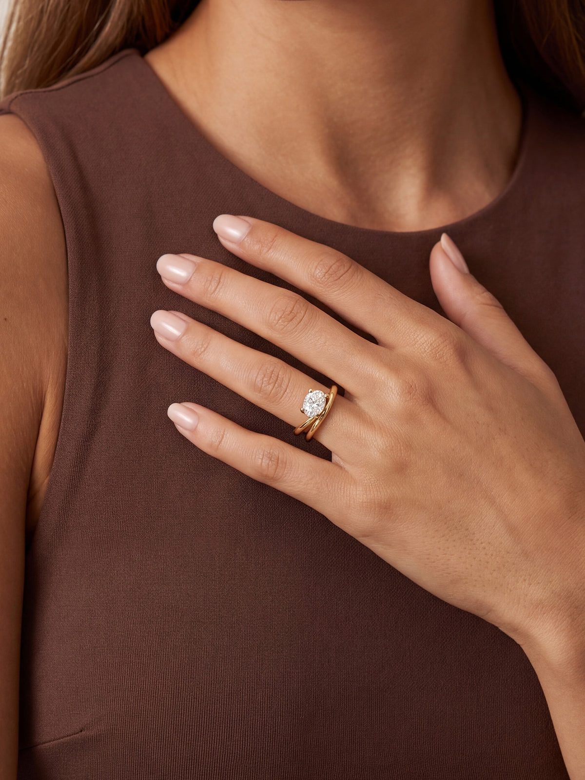 Oval CZ Double Band Ring in Gold