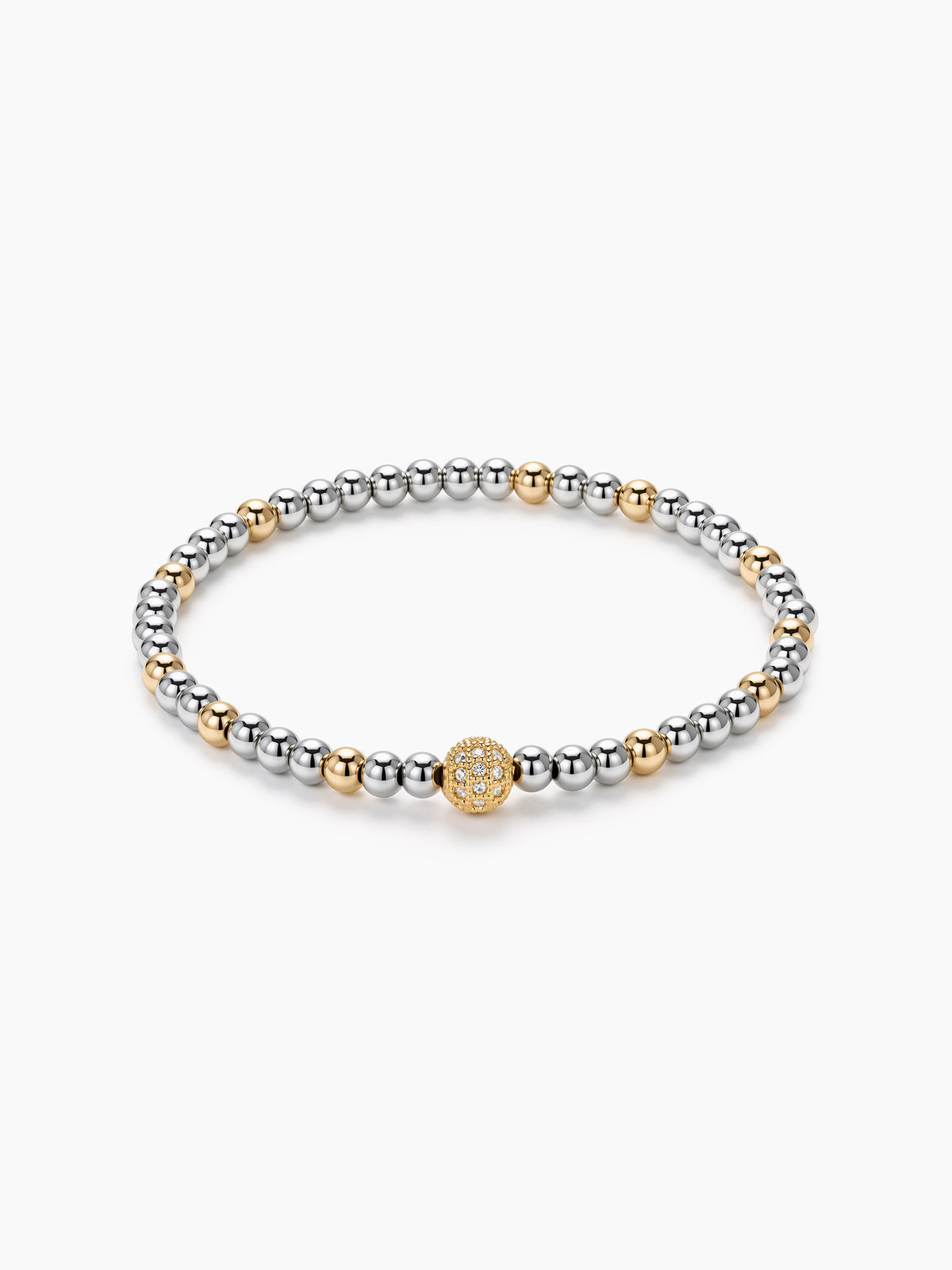 Pave Sphere Mixed Metal Beaded Bracelet
