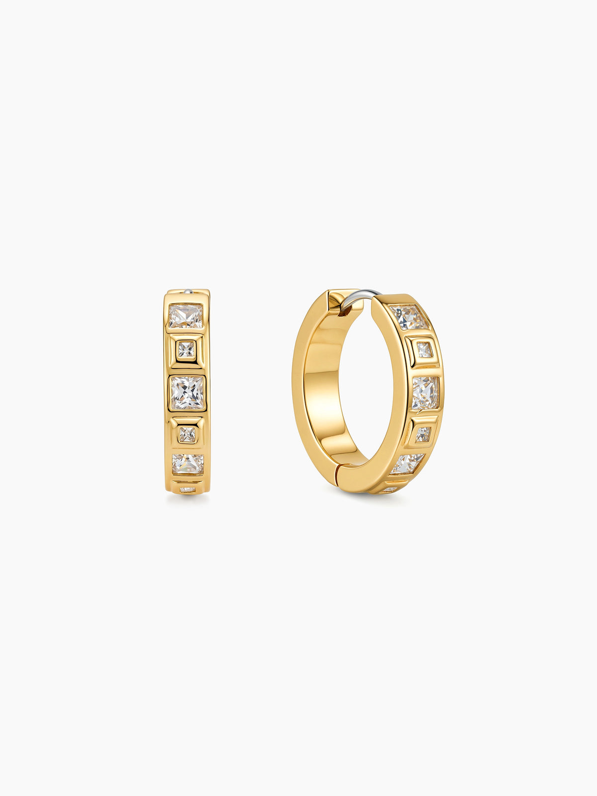Pyramid Square CZ Huggies in Gold