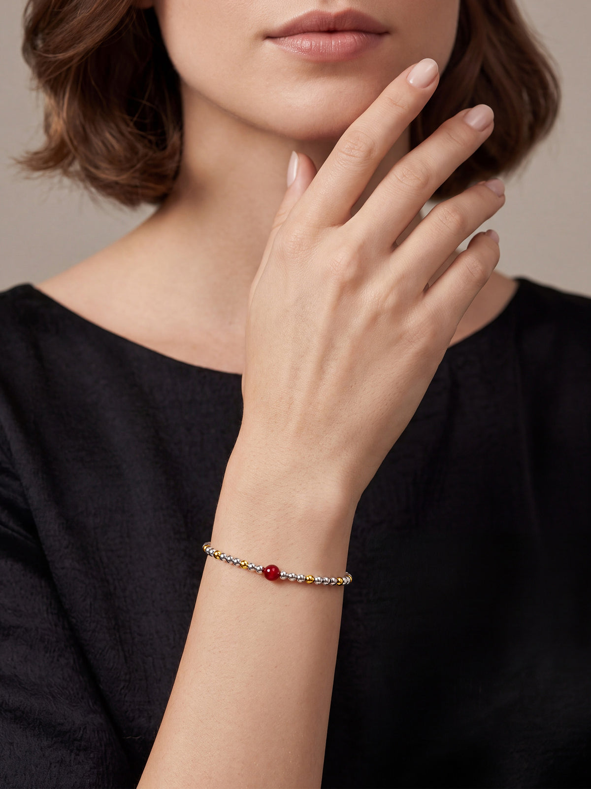 Red Agate Mixed Metal Beaded Bracelet