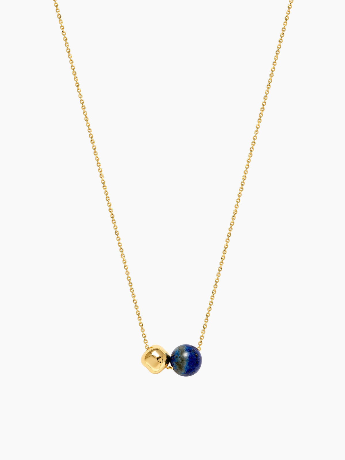 Round Lapis Lazuli Pendant Necklace in Gold