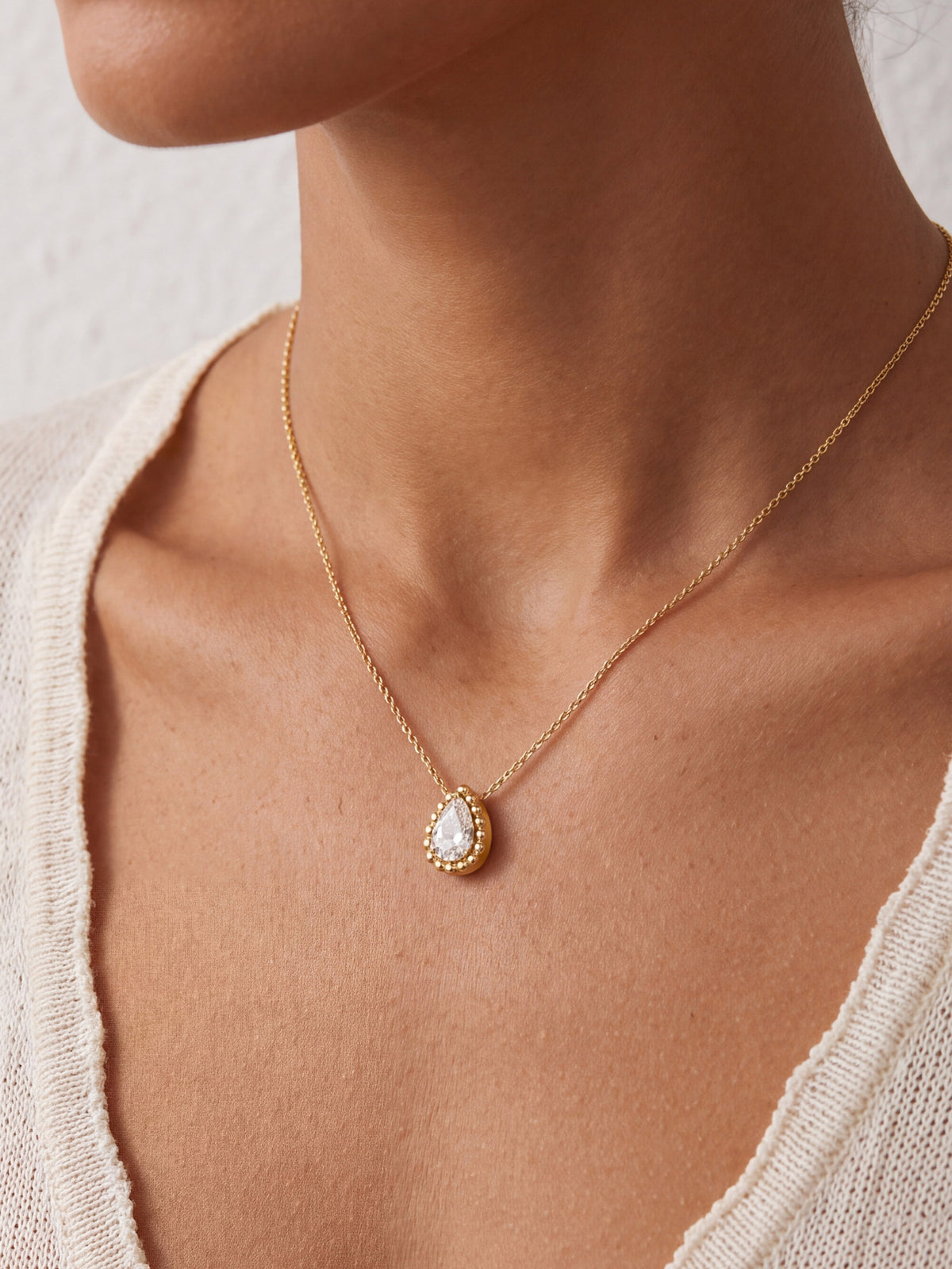 Teardrop CZ Pendant Necklace in Gold