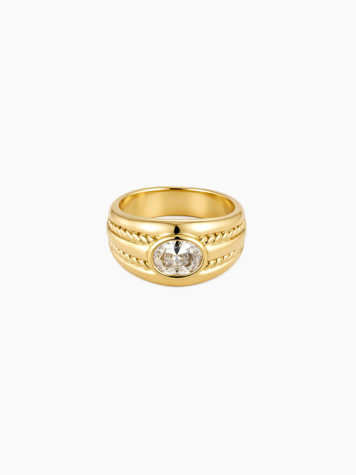 Wide Band Oval CZ Ring in Gold
